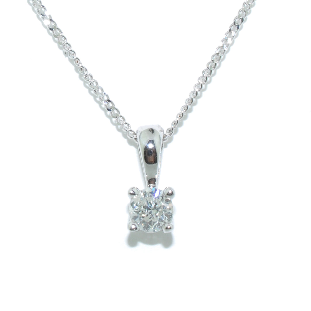 14KT White Gold 18" 0.12CT I-1 H-I Colour Diamond Solitaire Necklace.