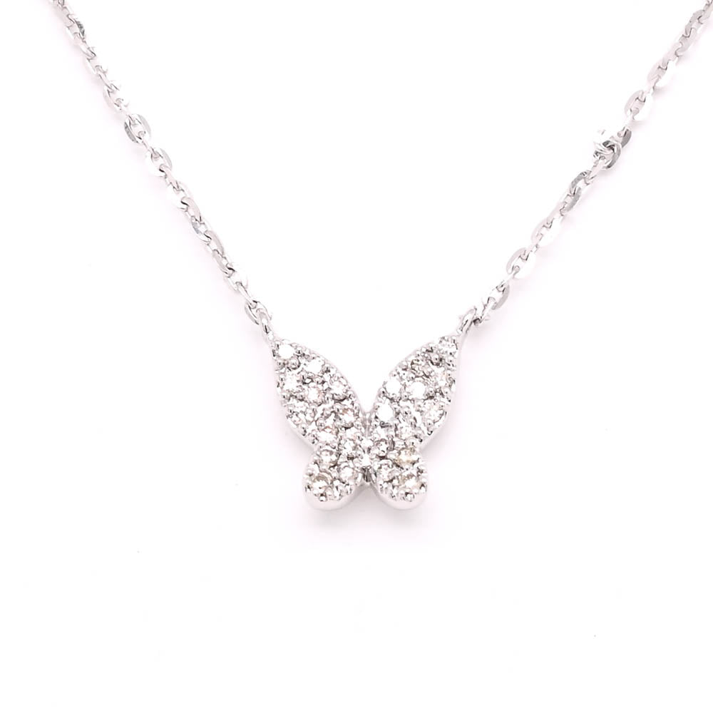 14KT White Gold 18" 0.07CTW Diamond Butterfly Necklace..