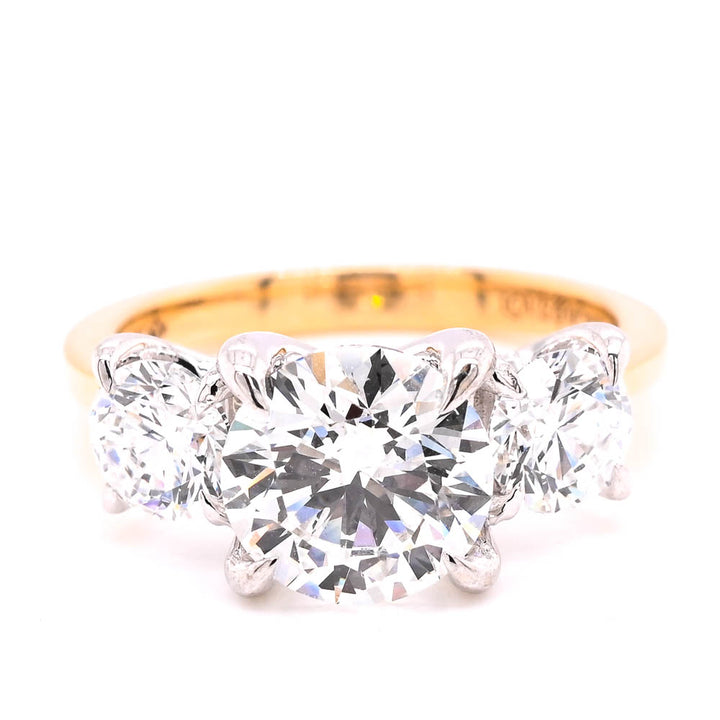 10KT Yellow Gold  3.00CTW Round Brilliant Lab Created 3 Stone Diamond Engagement Ring.