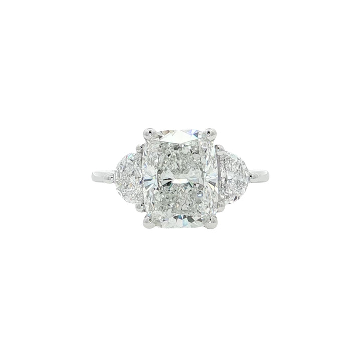 14KT White Gold 3.60CTW Cushion Shape Lab Created 3 Stone Diamond Engagement  Ring.