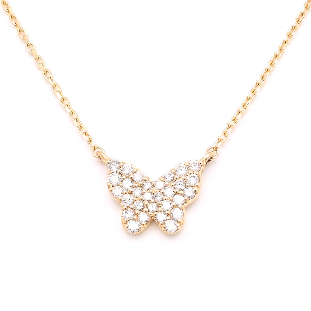 14KT Yellow Gold 18" 0.18CTW Diamond Butterfly Necklace.