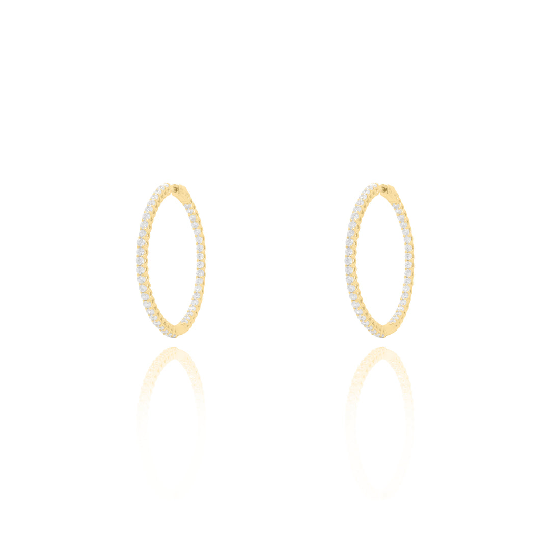 Black Friday Special Sterling Silver Gold Vermeil 35mm Cubic Zirconia Hoop Earrings.