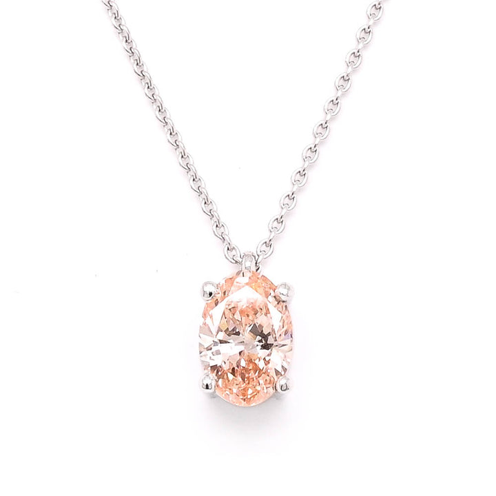 10KT White Gold 18" 0.80CT Oval Shape LAB Created Pink Diamond Soliatire Necklace.