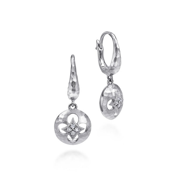 Gabriel & Co Sterling Silver 0.06CTW Diamond Hammered Disc Earrings.