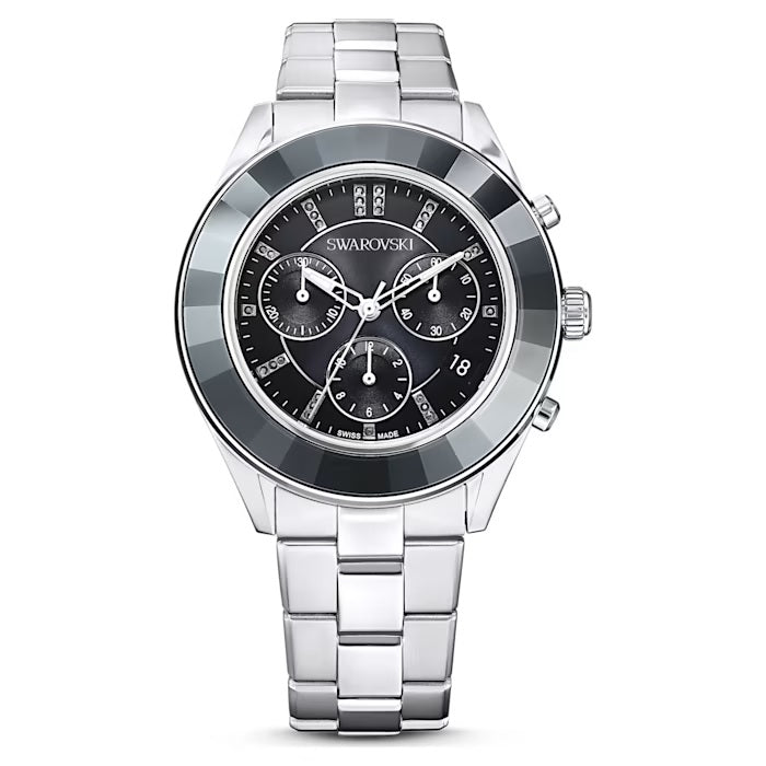 Swarovski Octea Lux Sport watch Swiss Made, Metal bracelet, Black, Stainless steel.