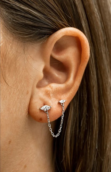 sterling Silver C.Z Chain Stud Earrings.
