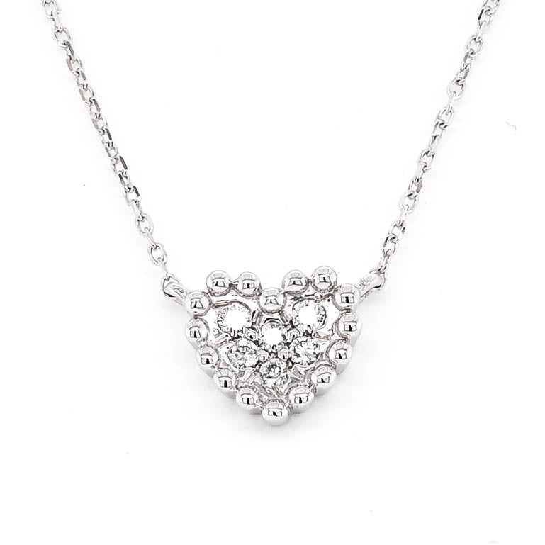 14KT White Gold 18" 0.06CTW Diamond Heart Necklace.