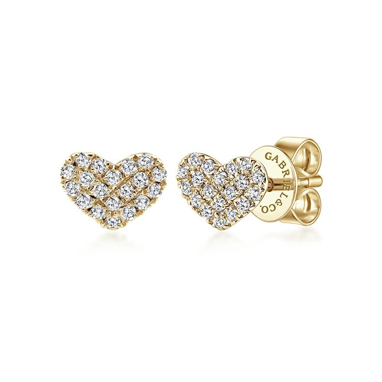 Gabriel & Co 14KT Yellow Gold 0.12CTW Diamond Stud Heart Earrings.