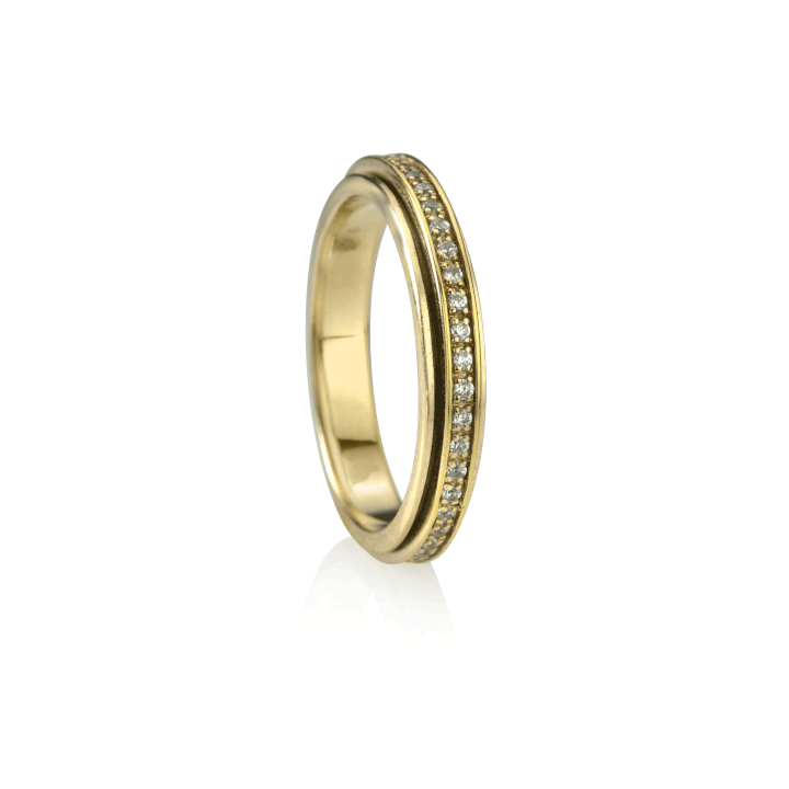 "Lunar" Meditation Ring.Sterling Silver 14KT Yellow Gold Vermeil C.Z. Size 8.