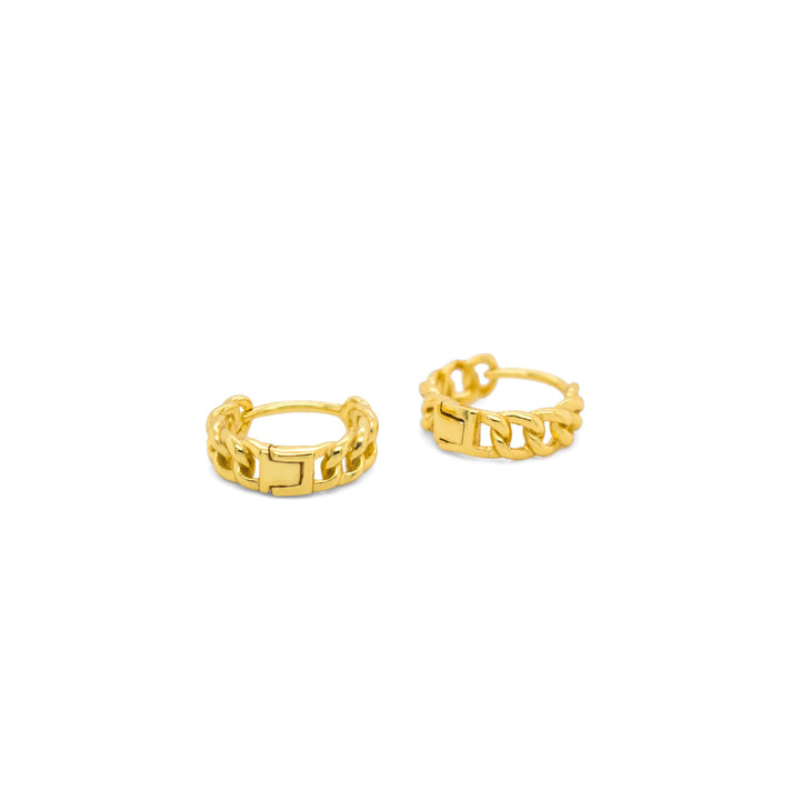 Graziella Sterling Silver Gold Vermeil Plain Curb Chain Huggies.