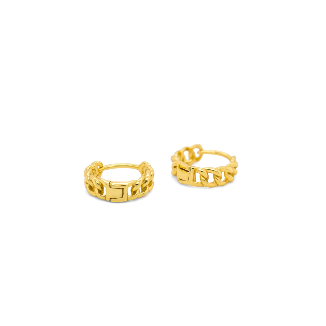 Graziella Sterling Silver Gold Vermeil Plain Curb Chain Huggies.