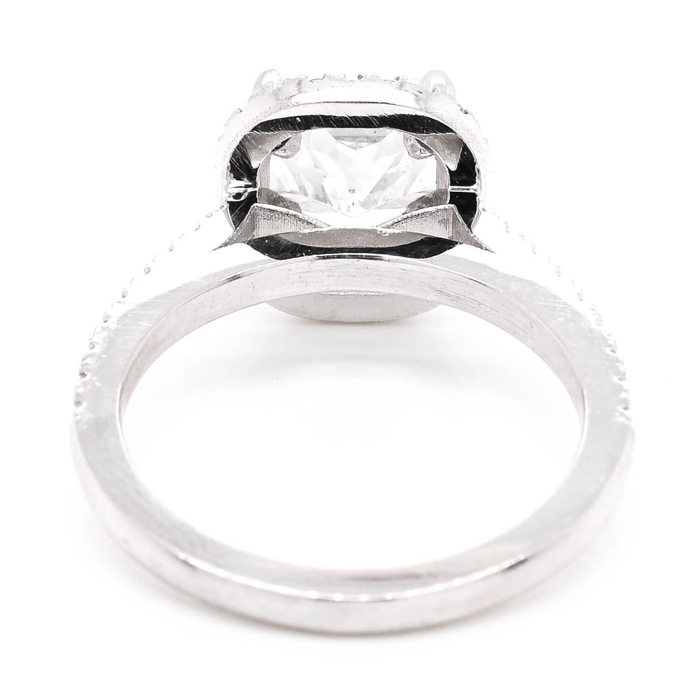 Platinum 3.67CTW Cushion Cut LAB Created Diamond Halo Set Engagement Ring.