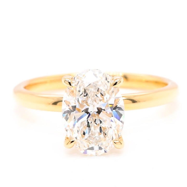 Graziella 14KT Yellow Gold 2.13CTW Oval Shape LAB Created Diamond Hidden Halo Set Engagement Ring.