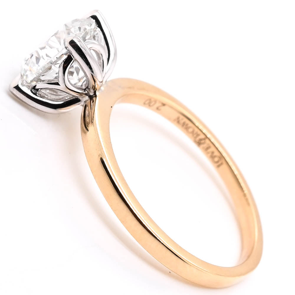 14KT White & Yellow Gold 2.00CT Round Brilliant Lab Created Diamond Solitaire Engagement Ring.