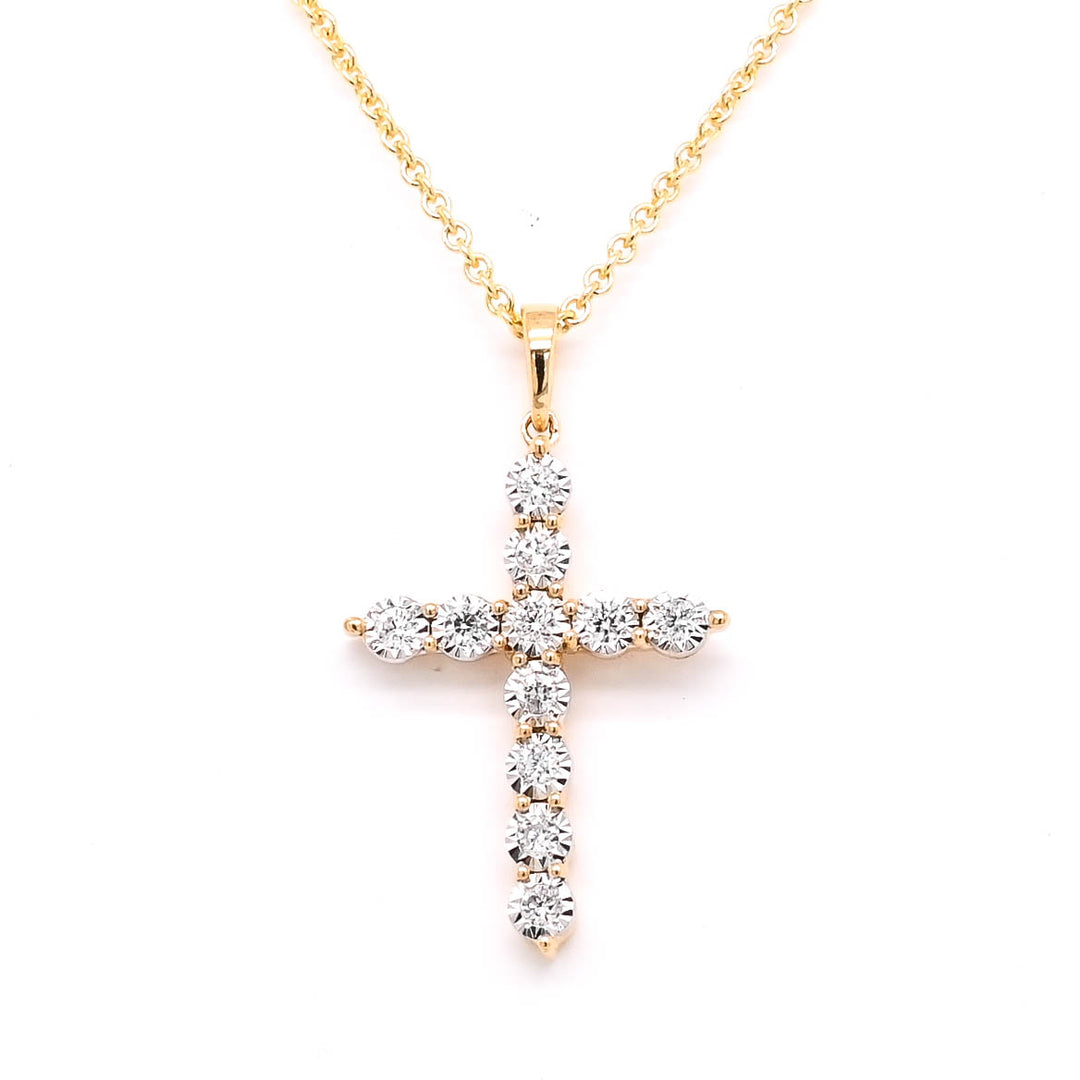 14KT Yellow Gold 18" 0.20CTW Diamond Cross Necklace.