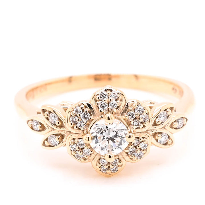 10KT Yellow Gold 0.35CTW Lab Created Flower Ring.