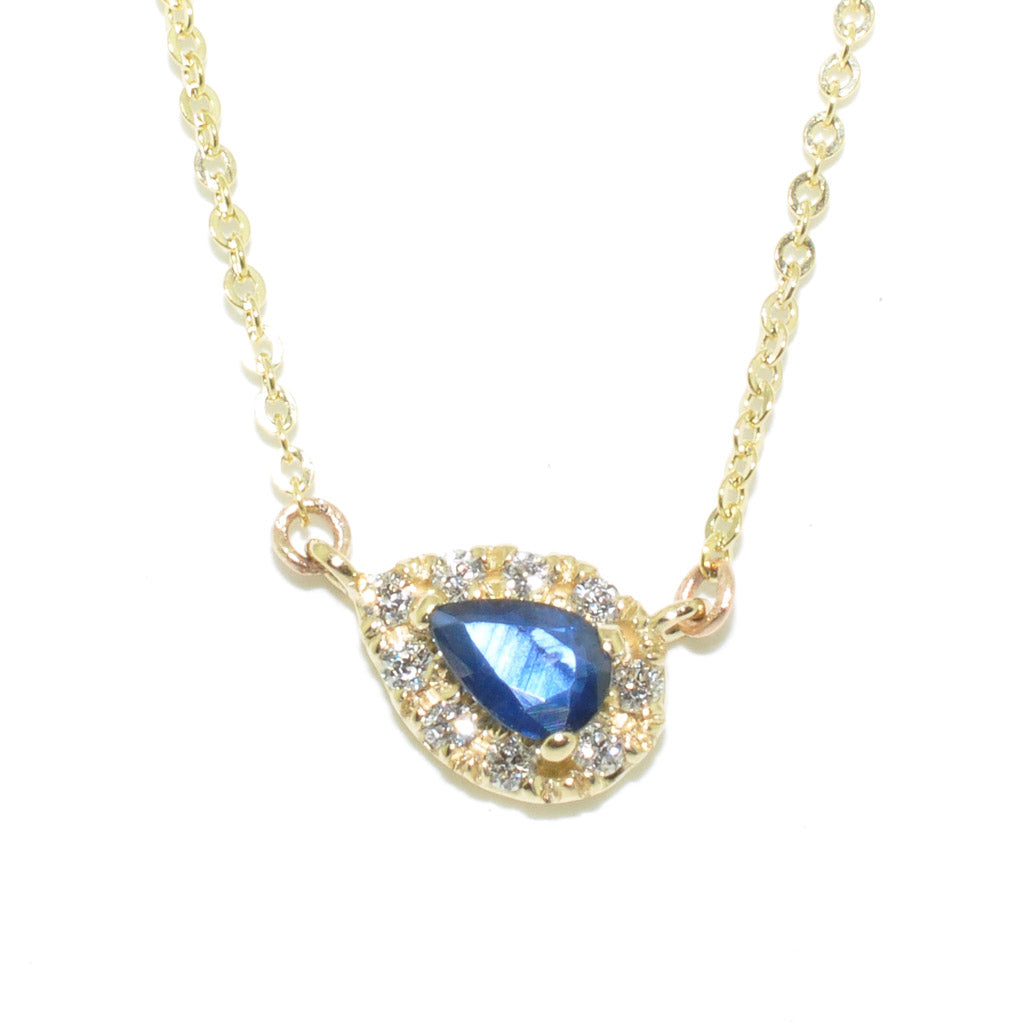 14KT Yellow Gold 0.20CT Blue Sapphire and Diamond Pendant on 10KT Yellow Gold 18" Rolo Chain.