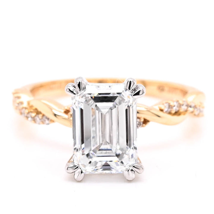 14KT Yellow Gold 2.12CTW Emerald Shape LAB Created Diamond Accent Engagement Ring.