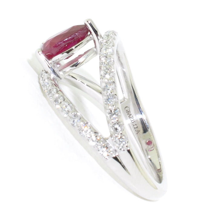 10KT White Gold 0.90CT Enhanced "Glass filled" Ruby and Diamond Ring.