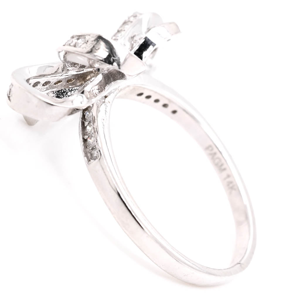 14KT White Gold 0.43CTW Diamond Bow Ring.