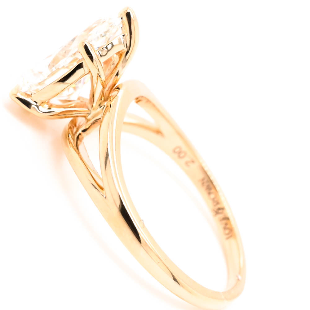 14KT Yellow Gold 2.00CT Pear Shape Lab Created Diamond Solitaire Engagement Ring.
