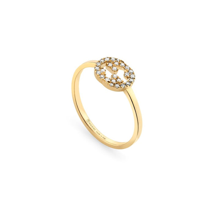 Gucci 18KT Yellow Gold 0.12CTW Diamond Interlocking G Ring.
