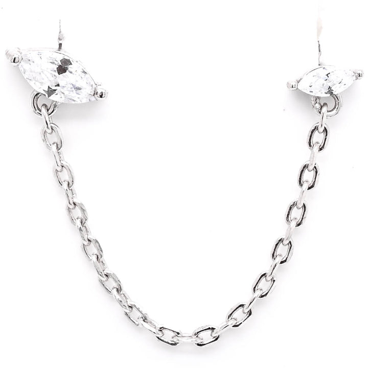 sterling Silver C.Z Chain Stud Earrings.