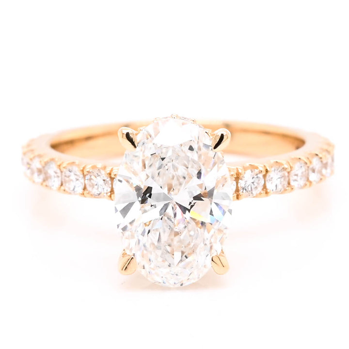 14KT Yellow Gold 2.60CTW Oval Shape LAB Created Diamond Engagement Ring.