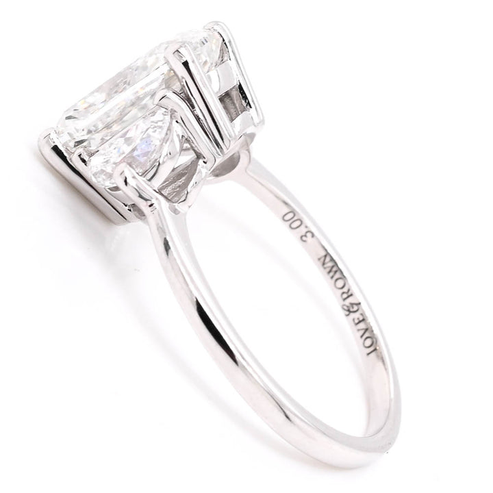 14KT White Gold 3.60VTW Cushion Shape Lab Created 3 Stone Diamond Engagement  Ring.