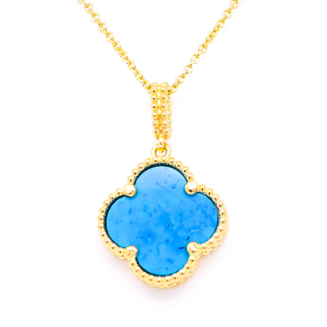10KT Yellow Gold 18" Turquoise Flower Necklace.