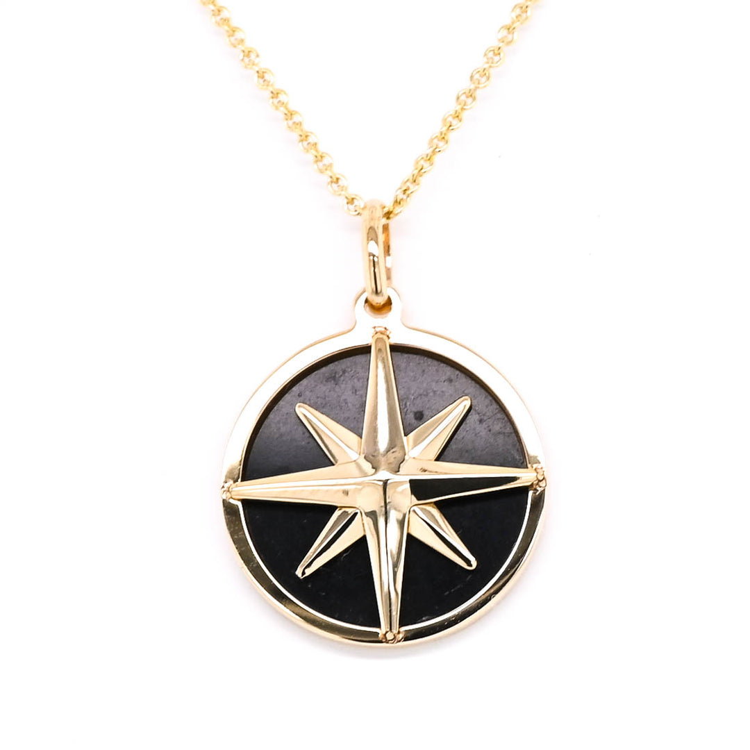 14KT Yellow Gold 18"  Black Onyx North Star Necklace.