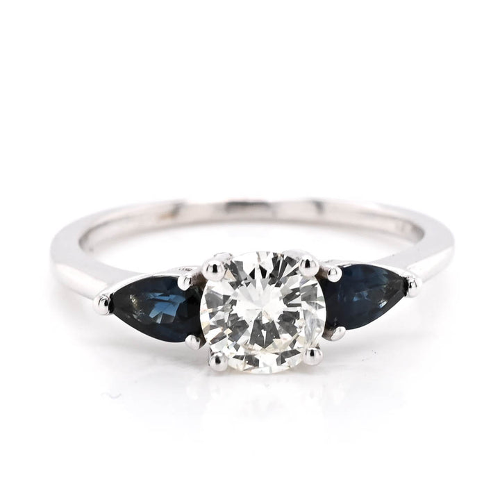 14KT White Gold 0.46CTW Blue Sapphire & Diamond Ring.
