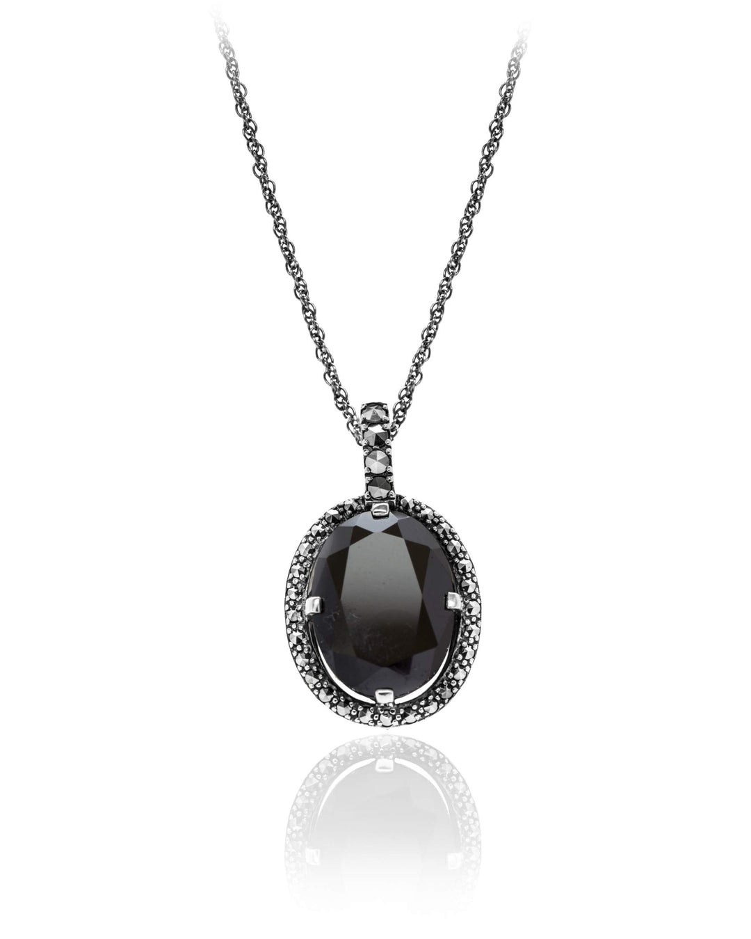 Larus Sterling Silver 18"  Black Spinel and Marcasite Necklace.