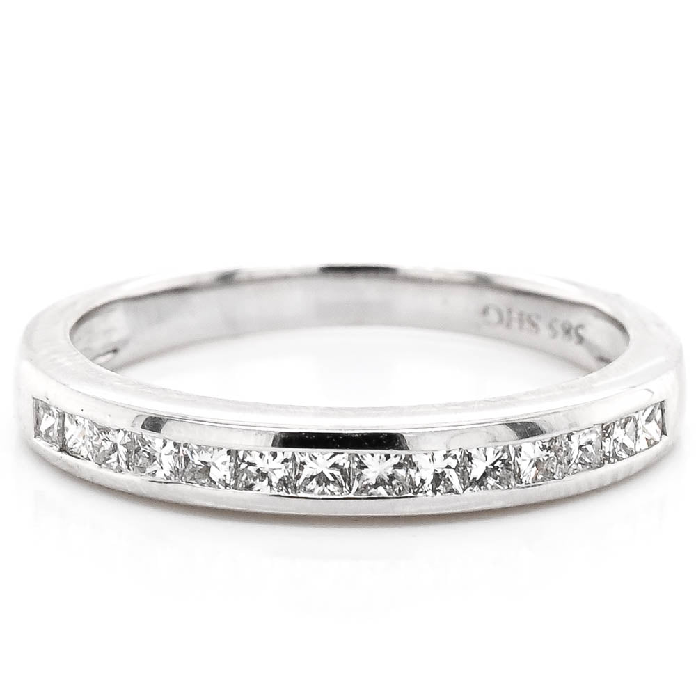 14KT White Gold 0.37CTW Diamond Princess Cut Wedding Band.