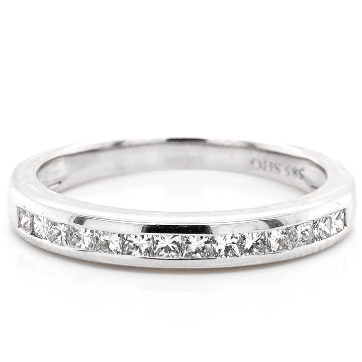 14KT White Gold 0.37CTW Diamond Princess Cut Wedding Band.