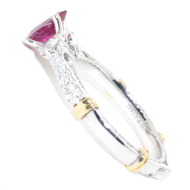 14KT White Gold 0.76CT Pear Shape Natural Ruby and Diamond Ring.