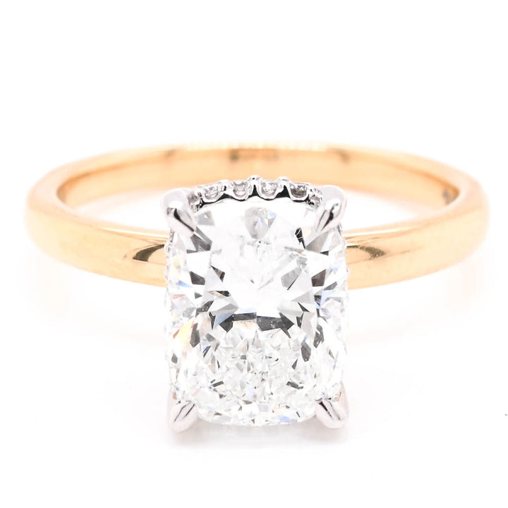 14KT Yellow Gold 2.10CTW Cushion Cut Lab Grown Diamond Hidden Halo Engagemet Ring