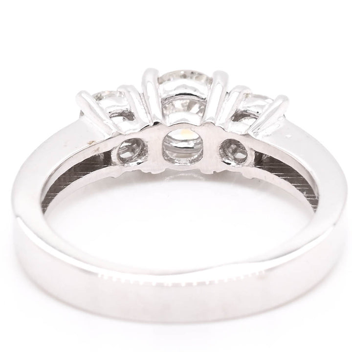 14KT White Gold 0.93CTW Round Brilliant Diamond Trinity Engagement Ring.