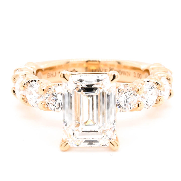 14KT Yellow Gold 4.10CTW Emerald Shape LAB Created Diamond Engagement Ring.