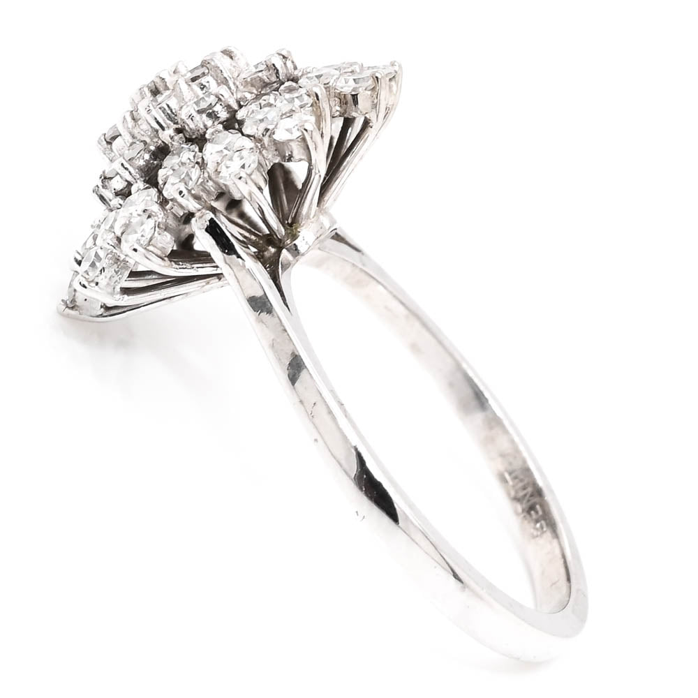 14KT White Gold 0.80CTW Diamond Cluster Celebration Ring.