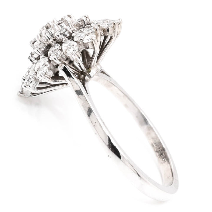 14KT White Gold 0.80CTW Diamond Cluster Celebration Ring.
