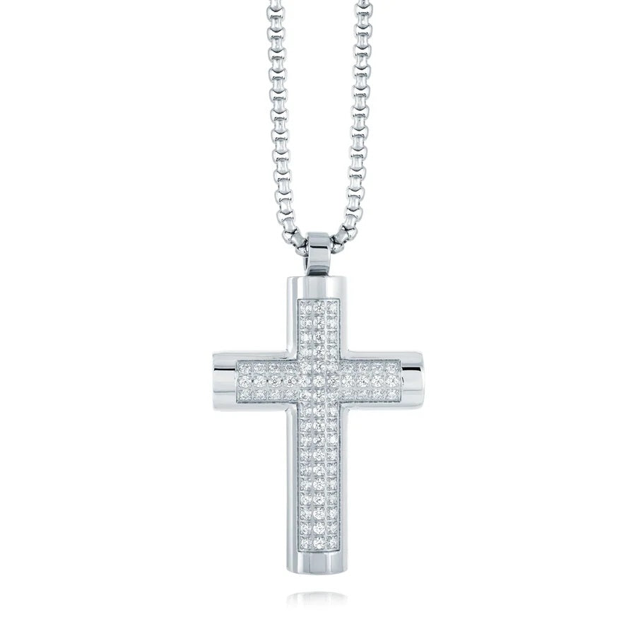 Italgem Steel 22" Stainless Steel C.Z Cross Necklace.