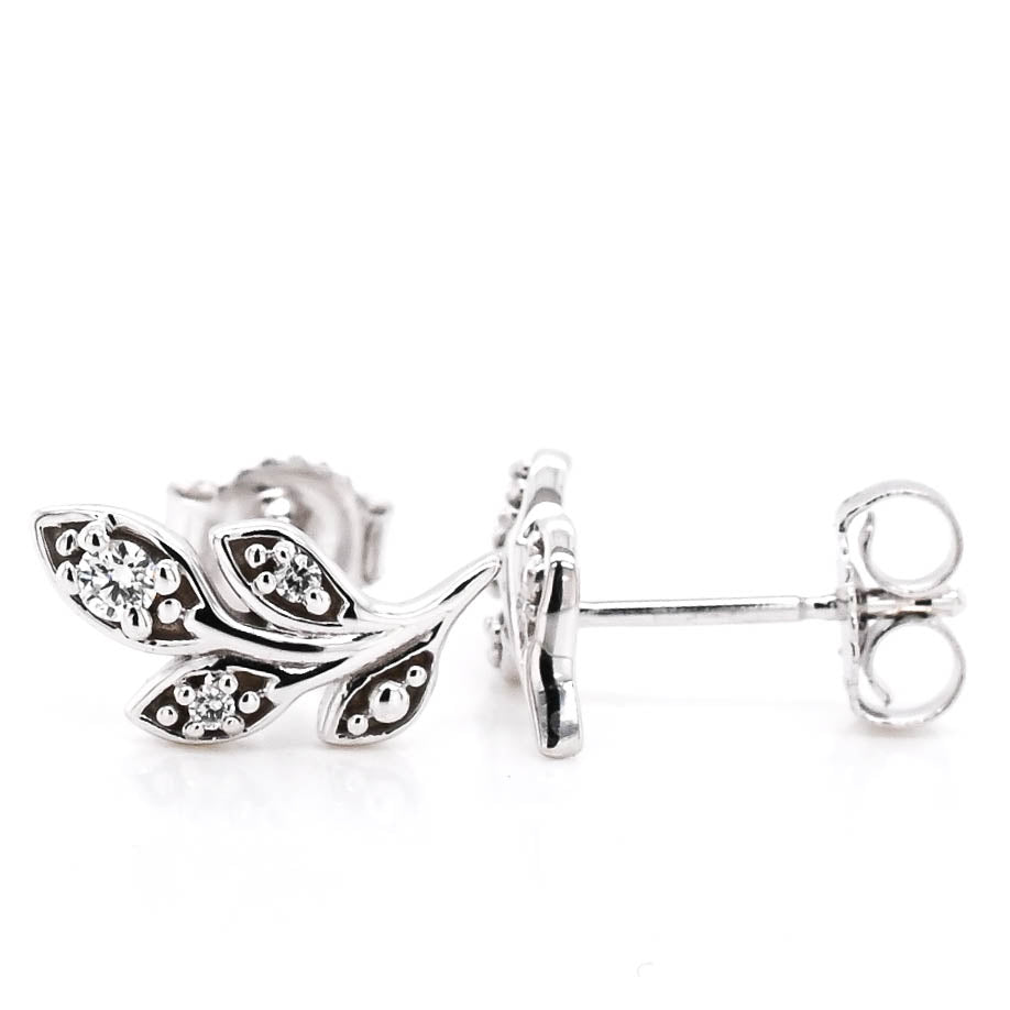 Fire & Ice 10Kt White Gold 0.08CTW Canadian Diamond Leaf Earrings.