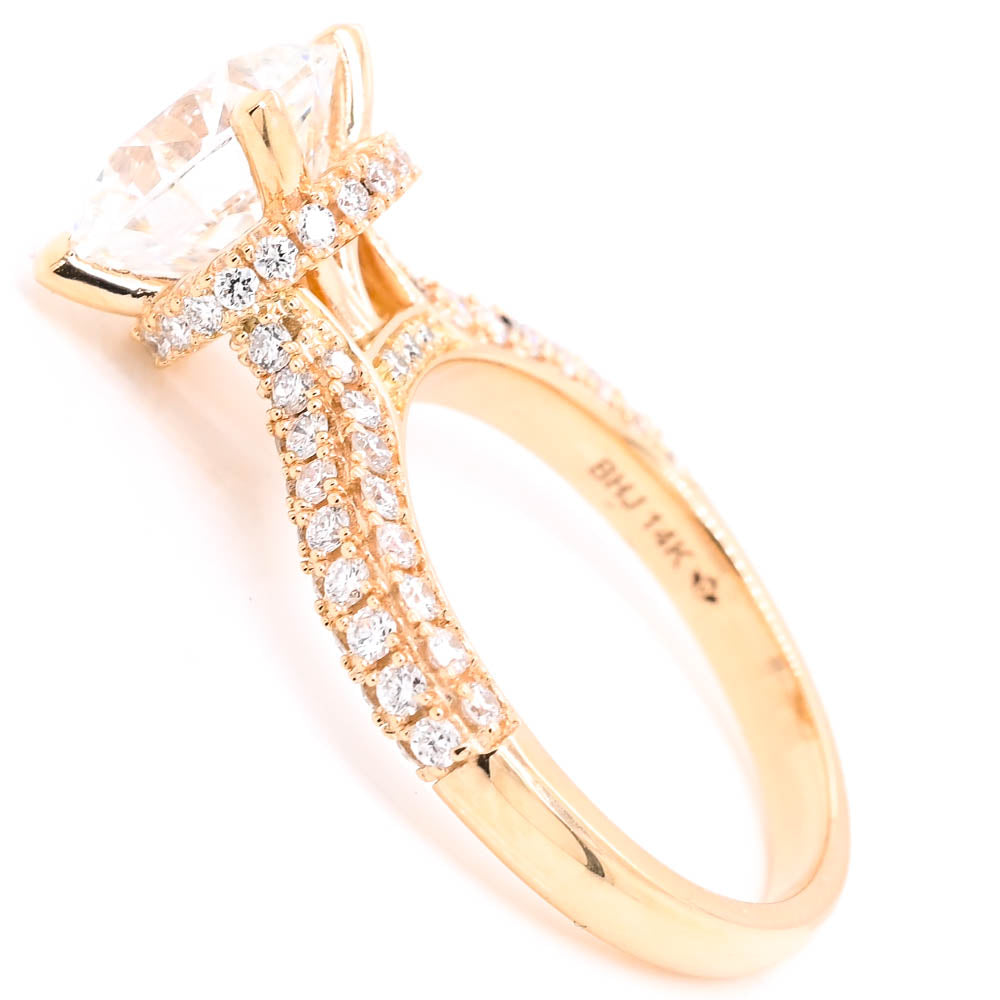 14KT Yellow Gold 3.75CTW Round Brilliant LAB Created Diamond Accented Engagement Ring.