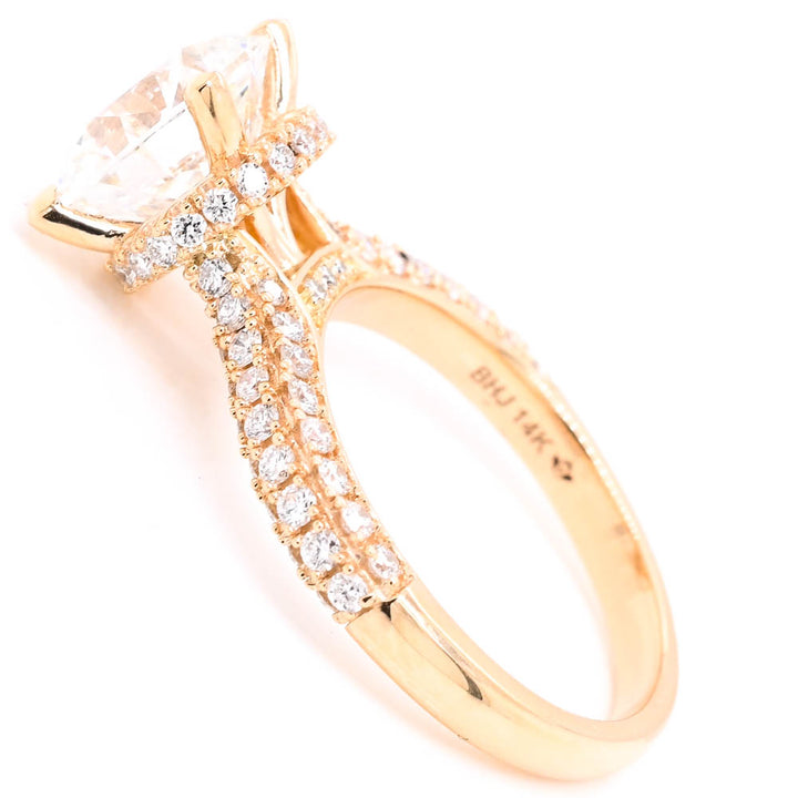14KT Yellow Gold 3.75CTW Round Brilliant LAB Created Diamond Accented Engagement Ring.