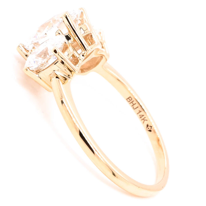 14KT Yellow  Gold 2.50CTW Oval Shape Lab Created Diamond 3 Stone Engagement Ring.
