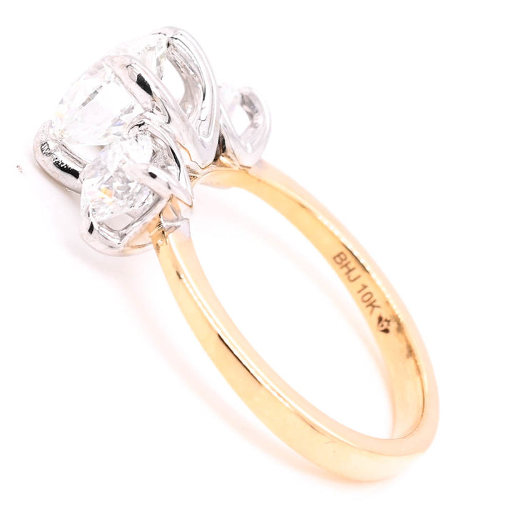 10KT Yellow Gold  3.00CTW Round Brilliant Lab Created 3 Stone Diamond Engagement Ring.