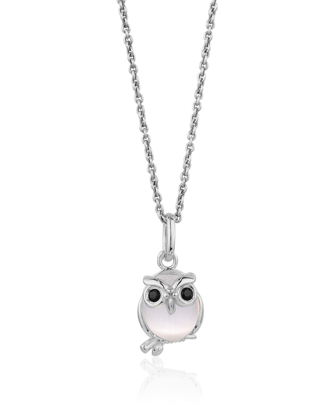 Larus Sterling Silver 18" C.Z  & Cats Eye Opal Owl Necklace.