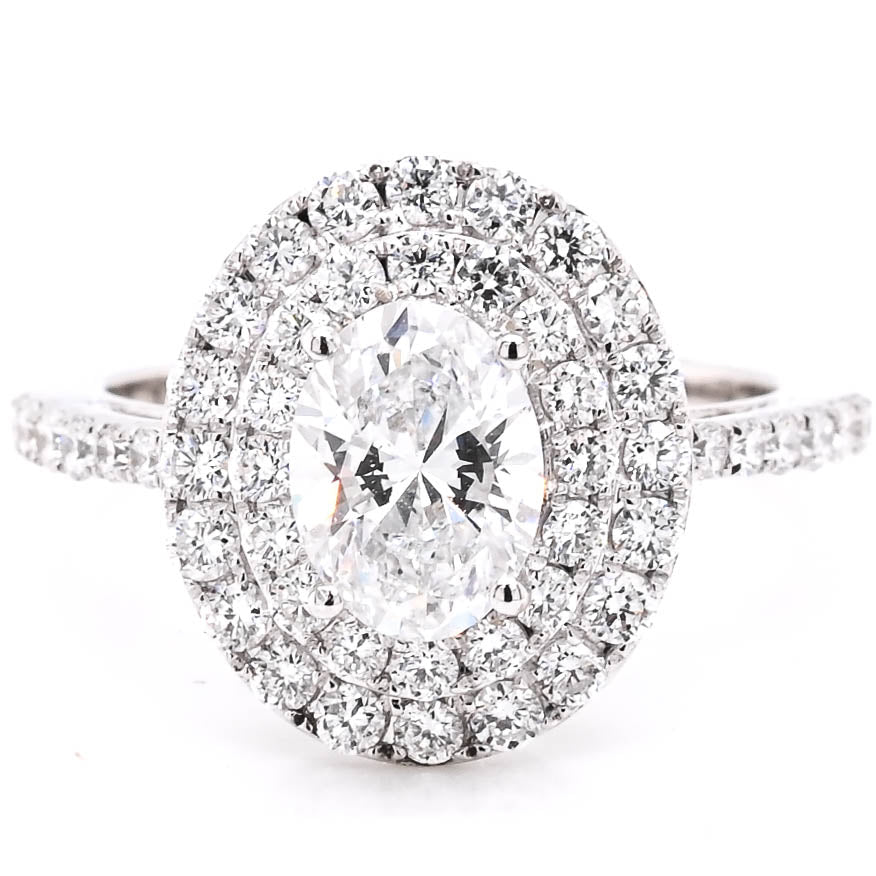 graziella 14KT White Gold 1.80CTW Oval Shape LAB GROWN Diamond Double Halo Set Engagement Ring