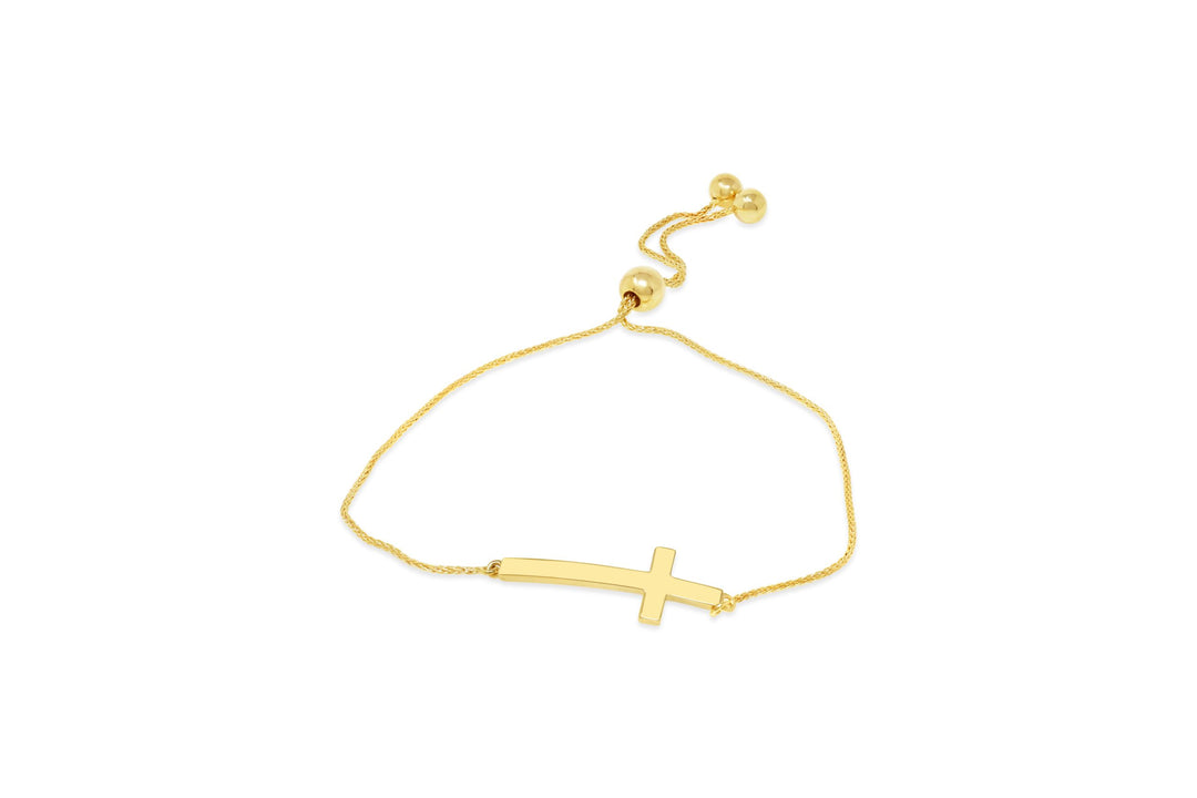 10Kt Yellow Gold Adjustable Cross Bolo Bracelet.